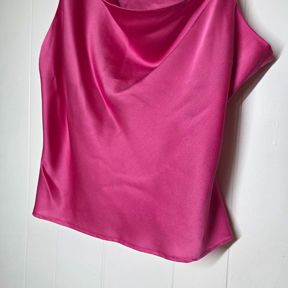 Nasty Gal Pink One Shoulder Satin Cowl Neck Top Plus Size 18 Hot Pink Barbiecore - Picture 11 of 11